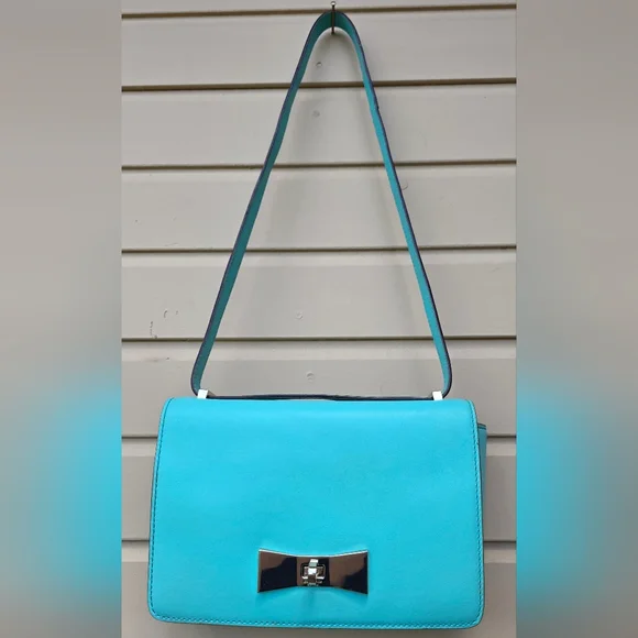 Kate Spade Teal Shoulder Purse Crossbody With Turn Lock Opening - Picture 7 of 9
